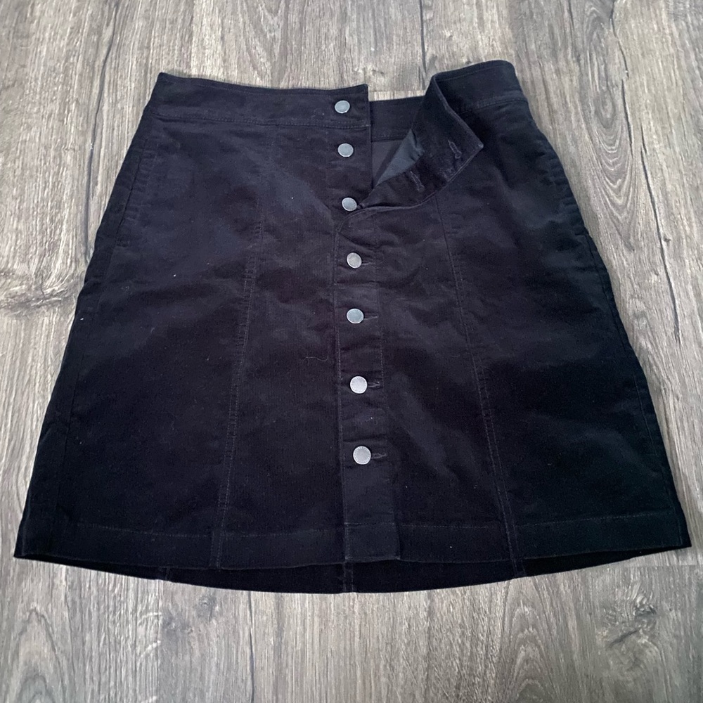 Vintage Charter Club 70s Black Faux Suede Velvet Button Up Trendy Mini Skirt